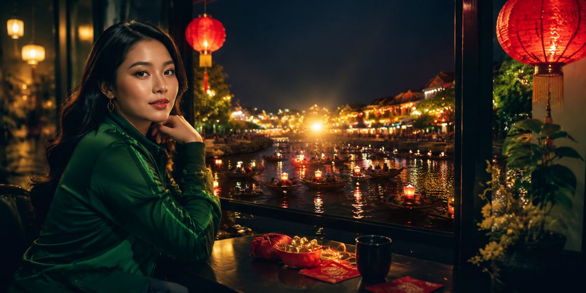 Người dùng nhận thưởng VIP qua điện thoại bên tách cà phê tại Hội An